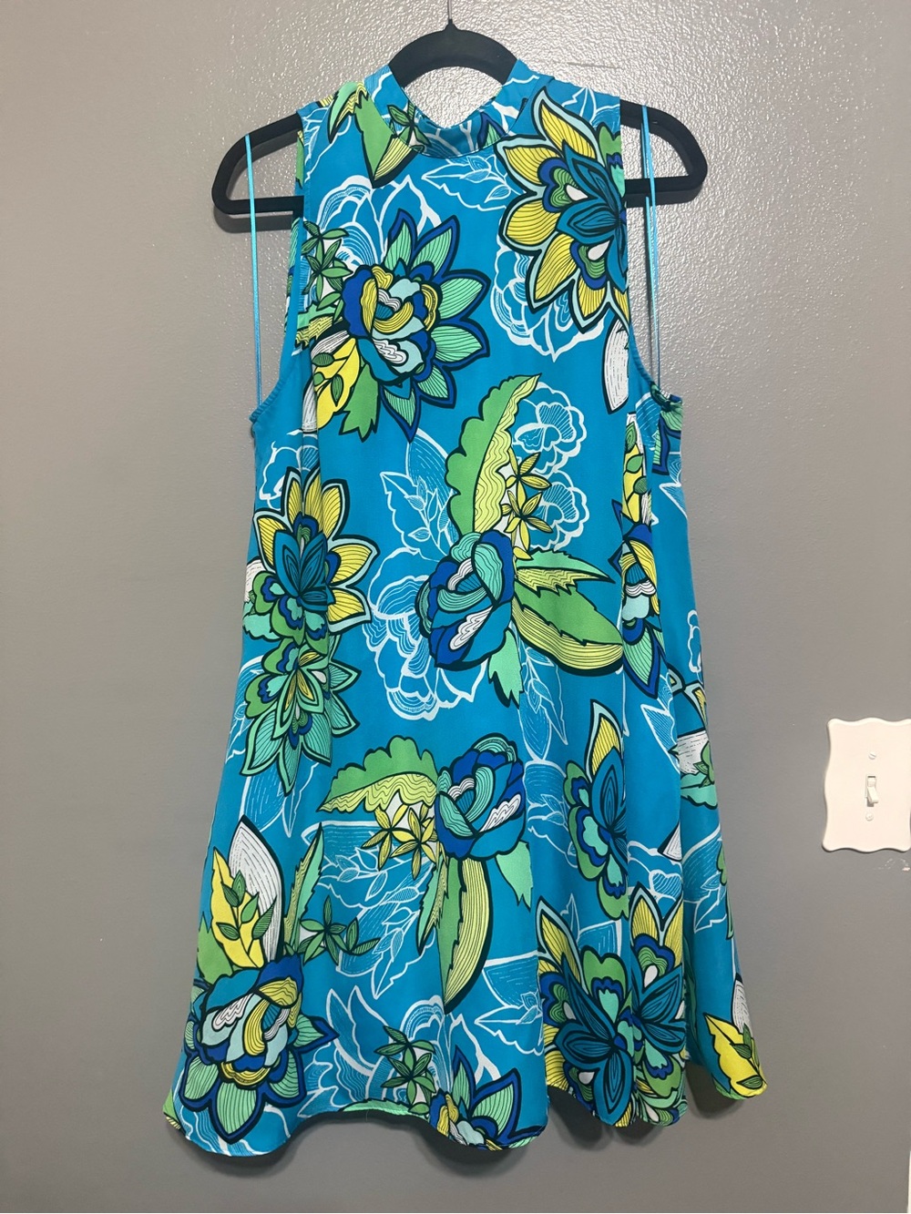 Kaari Blue Teal Floral Sleeveless Mini Dress